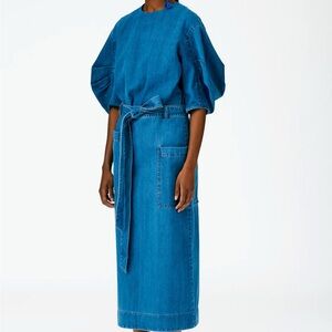 Tibi summer denim lean back wrap skirt, size 10, EUC, $100